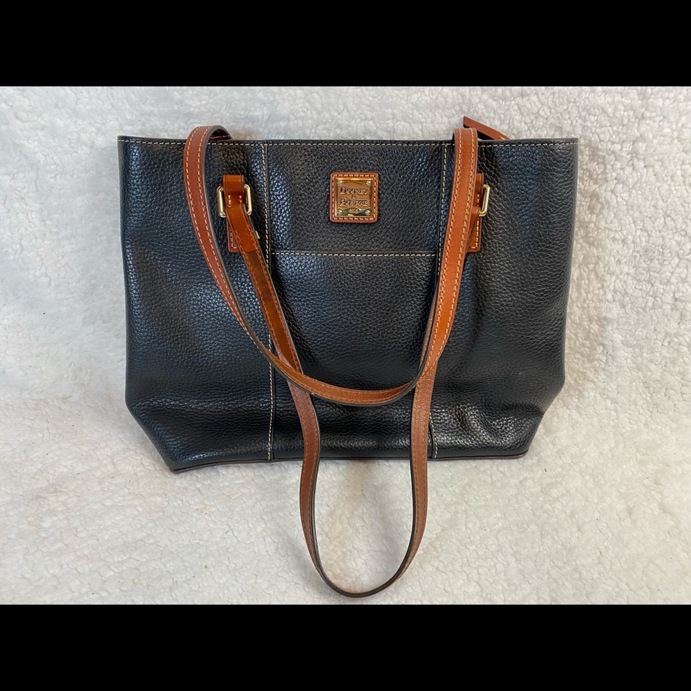DOONEY & BOURKE LEXINGTON Black Brown Pebbled Leather Shoulder Tote Purse Bag